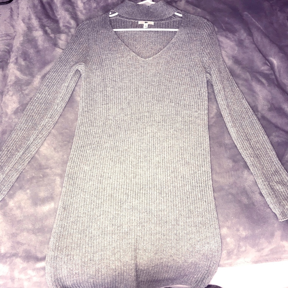 Keyhole Knit Sweater Dress in Gray